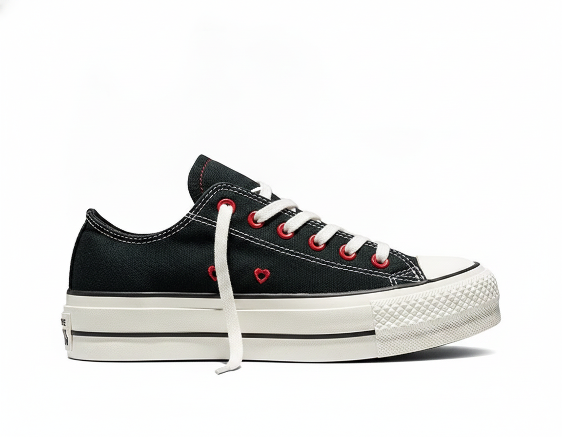 Zapatillas de Plataforma para Mujer - Tema Romántico Negro-Rojo